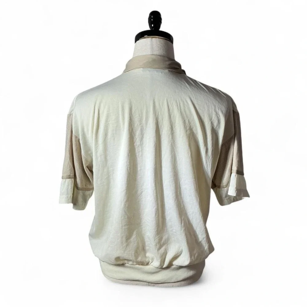 Classics by Palmland Vintage Tan‎ Cream Striped Banded Hem Preppy Polo Shirt XL